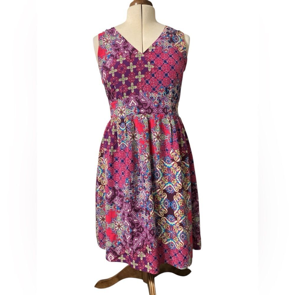 Garnet Hill Silk Dress Size 10 Purple Fit and Flare Summer Boho